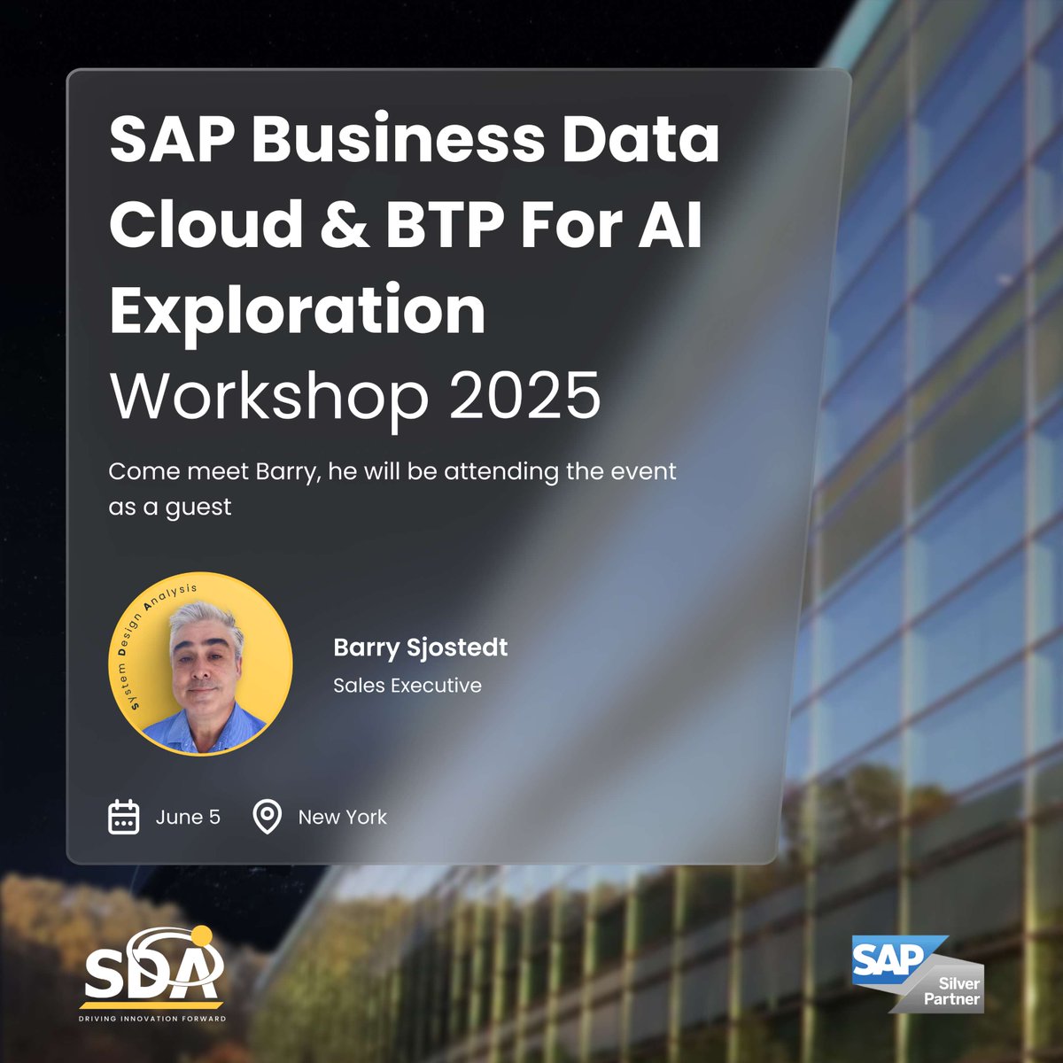 Meet  Barry Sjostedt from SDA at the SAP Exploration Workshop on Thursday, June 5, 2025, from 9:00 AM to 4:30 PM ET in New York 🗽
He’ll be exploring new ways for SDA to support and grow with SAP’s evolving strategy.  Let’s connect!
#SAP #SAPBTP #AI #CloudInnovation #SAPEvent