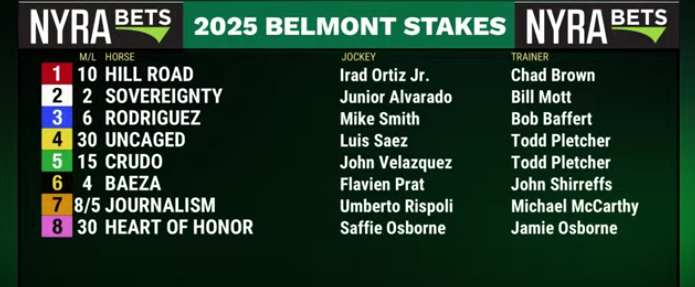 trifectabox's tweet image. Belmont Stakes field with odds: