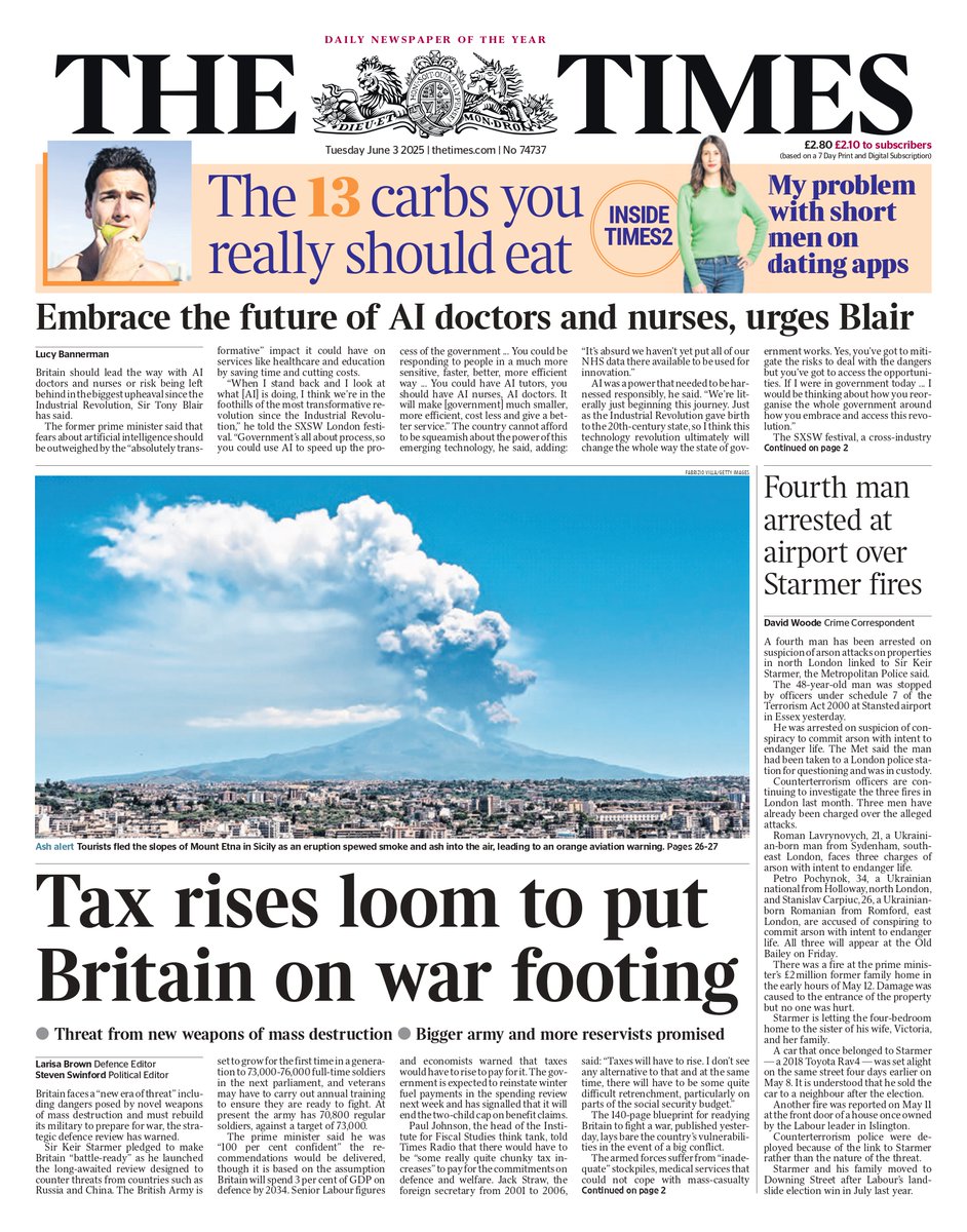 Times: Tax rises loom to put Britain on war footing #TomorrowsPapersToday