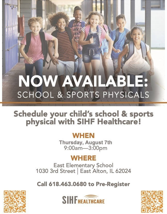 We are hosting a school and sport physical clinic August 7th.  Call to make your appointment today!   You must pre-register for the event.  Call 618-463-0680.  Have your insurance or medical card information ready.