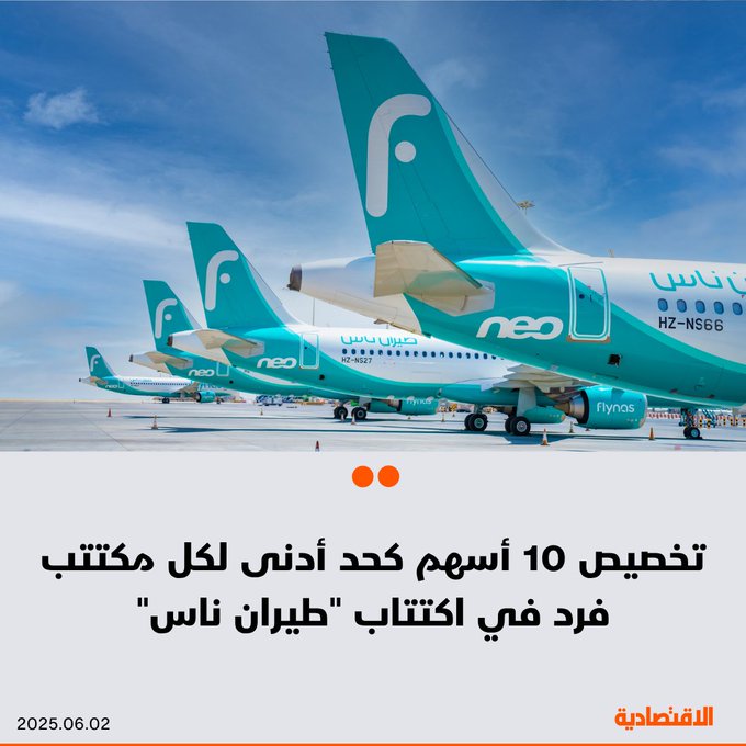 أعلنت شركة #طيران_ناس السعودية اليوم اكتمال عملية التخصيص النهائي لأسهم الطرح العام الأولي، حيث تم تحديد سعر الطرح النهائي عند 80 ريالا للسهم وهو الحد الأعلى للنطاق السعري - تخصيص 10 أسهم كحد أدنى لكل فرد وبلغت نسبة التغطية في هذه الشريحة 349.7% - تغطية أسهم شريحة المؤسسات بمعدل فاق ال100 مرة ما أدى إلى جمع طلبات بقيمة 409 مليارات ريال - ستبلغ القيمة السوقية للشركة عند الإدراج 13.7 مليار ريال. للتفاصيل