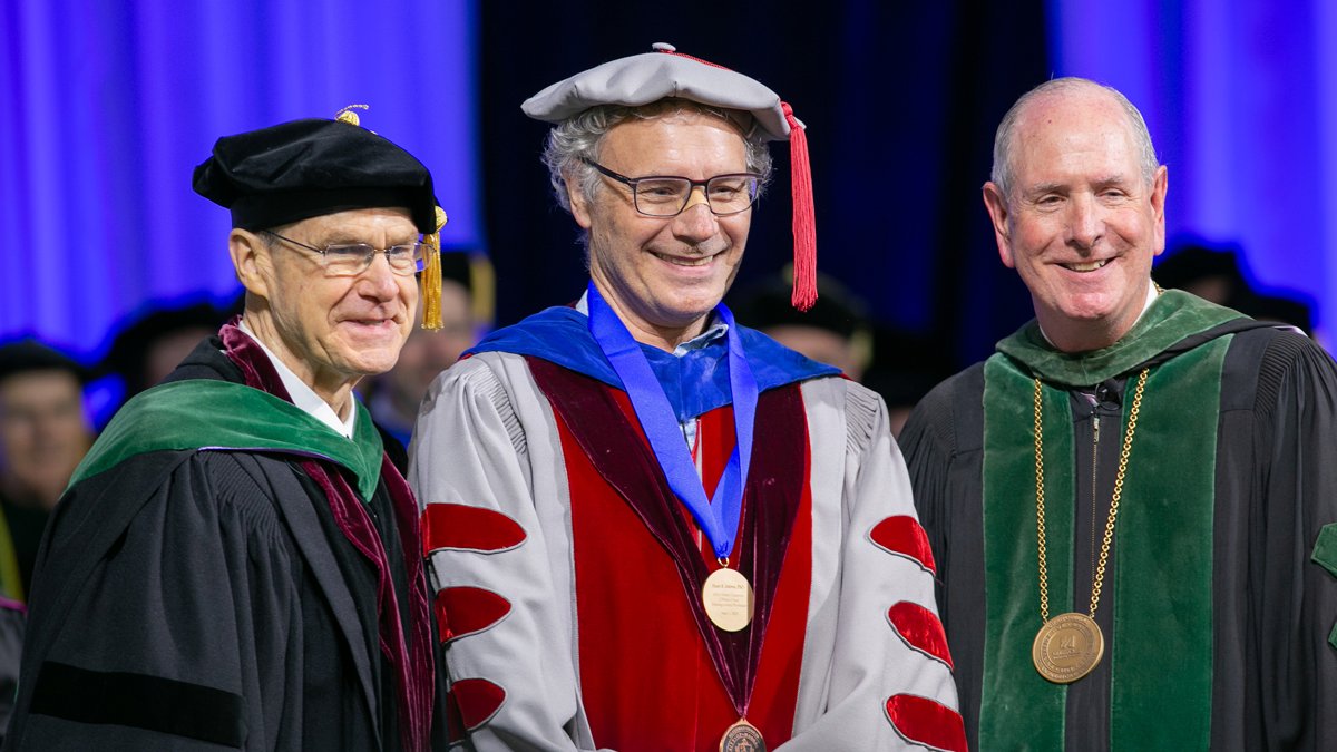 UMass Chan Medical School (@umasschan) on Twitter photo Victor R. Ambros, PhD, co-recipient of the 2024 <a href="/NobelPrize/">The Nobel Prize</a> in Physiology or Medicine for his co-discovery of microRNA, was awarded the Chancellors Medal during <a href="/UMassChan/">UMass Chan Medical School</a>'s 52nd Commencement and appointed distinguished professor of molecular medicine. #UMassChan2025 #NobelPrize Victor R. Ambros, PhD, co-recipient of the 2024 <a href="/NobelPrize/">The Nobel Prize</a> in Physiology or Medicine for his co-discovery of microRNA, was awarded the Chancellors Medal during <a href="/UMassChan/">UMass Chan Medical School</a>'s 52nd Commencement and appointed distinguished professor of molecular medicine. #UMassChan2025 #NobelPrize
