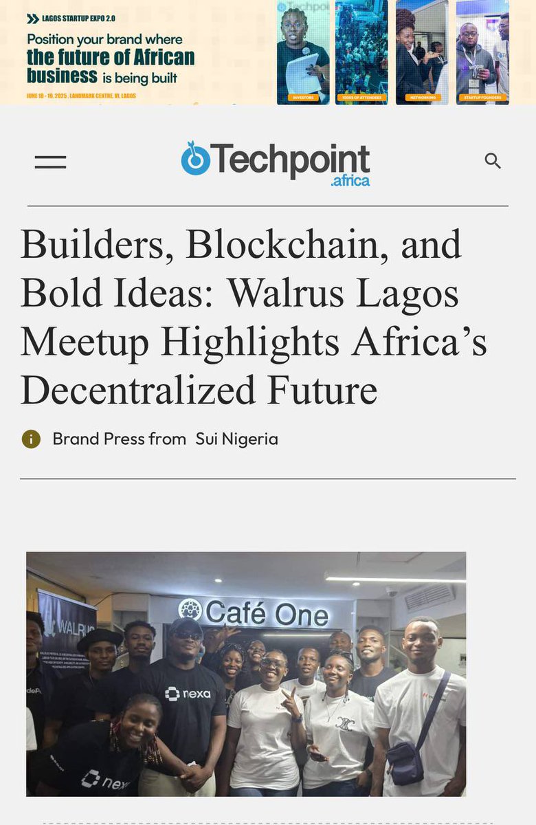 Sui Nigeria Community (@suinetworkng) on Twitter photo The work speaks for itself 🇳🇬
The <a href="/WalrusProtocol/">Walrus 🦭/acc</a> event in Lagos wasn’t just an event, it was a movement!
Big shoutout to <a href="/TechpointAfrica/">Techpoint Africa</a> for catching the vision and featuring us. The mission is clear, pushing Africa’s decentralized future forward.
Shout out <a href="/Goodylili/">goodness</a> for The work speaks for itself 🇳🇬
The <a href="/WalrusProtocol/">Walrus 🦭/acc</a> event in Lagos wasn’t just an event, it was a movement!
Big shoutout to <a href="/TechpointAfrica/">Techpoint Africa</a> for catching the vision and featuring us. The mission is clear, pushing Africa’s decentralized future forward.
Shout out <a href="/Goodylili/">goodness</a> for