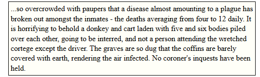 Working on family tree for a no. of yrs, some family born &amp; died in Scariff Workhouse - below is extract from the Limerick Chronicle documenting conditions during the famine. Workshouse was burnt in 1921 to prevent the Black &amp; Tans using it - this is why we get it