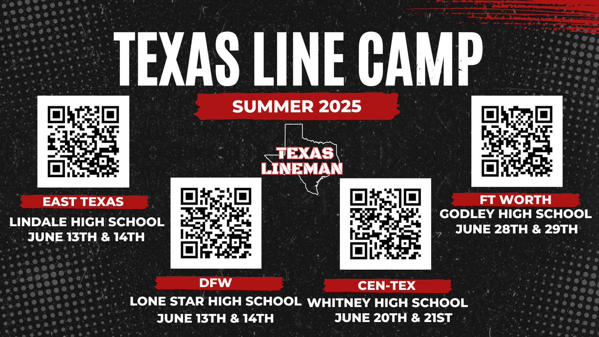 TexasLineCamp's tweet image. 2 Weeks Away from our 1st Camp Weekend...

🚨 Registration is LIVE 🚨 

🔥Fundamentals  🏈Technique 🧃Fun  

Find your Nearest Location, Scan QR Code and Get SIGNED UP!!!  

Be at YOUR BEST when it matters the most!!!

 @FflFrisco @CoachHaynesJr @FriscoFB