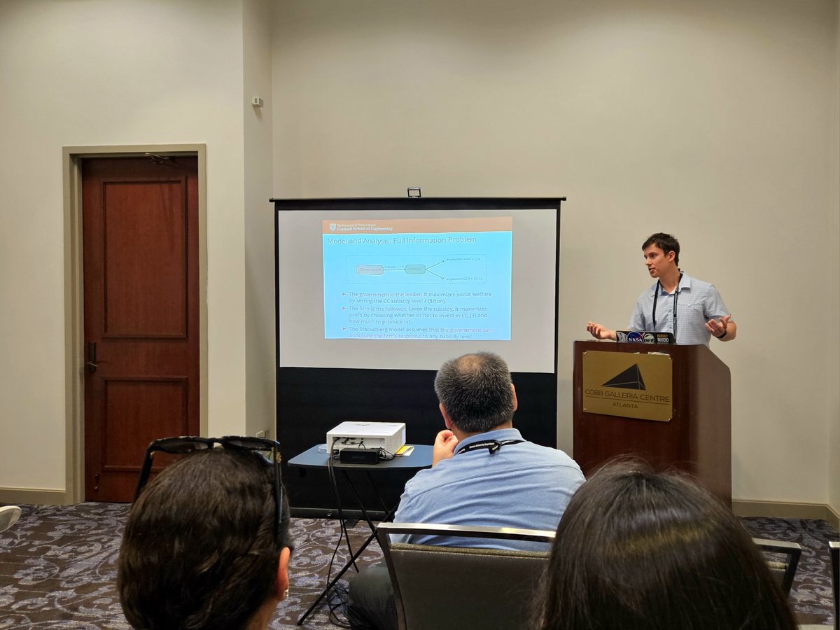Congratulations to my <a href="/ut_orie/">UT Austin ORIE</a> PhD student Connor Colombe for winning the IISE Energy Systems Division's Best Student Paper Award! He presented his paper "Optimal subsidies for carbon capture: A Stackelberg game analysis" as one of four Finalists at <a href="/iisenet/">IISE</a> #IISEAnnual2025. 🤘