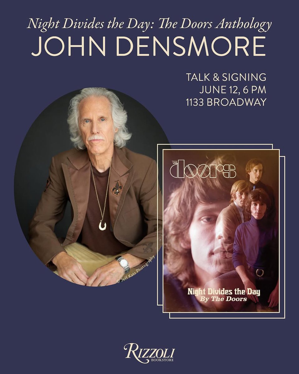 John Densmore (@johndensmore) on Twitter photo Doors fans - I’ll be at Rizzoli Bookstore (<a href="/Rizzoli_Bkstore/">Rizzoli Bookstore</a>) on June 12th to celebrate the release of NIGHT DIVIDES THE DAY: THE DOORS ANTHOLOGY!
This book is a deep dive into our story – photos, lyrics, memories… the whole trip. Doors fans - I’ll be at Rizzoli Bookstore (<a href="/Rizzoli_Bkstore/">Rizzoli Bookstore</a>) on June 12th to celebrate the release of NIGHT DIVIDES THE DAY: THE DOORS ANTHOLOGY!
This book is a deep dive into our story – photos, lyrics, memories… the whole trip.