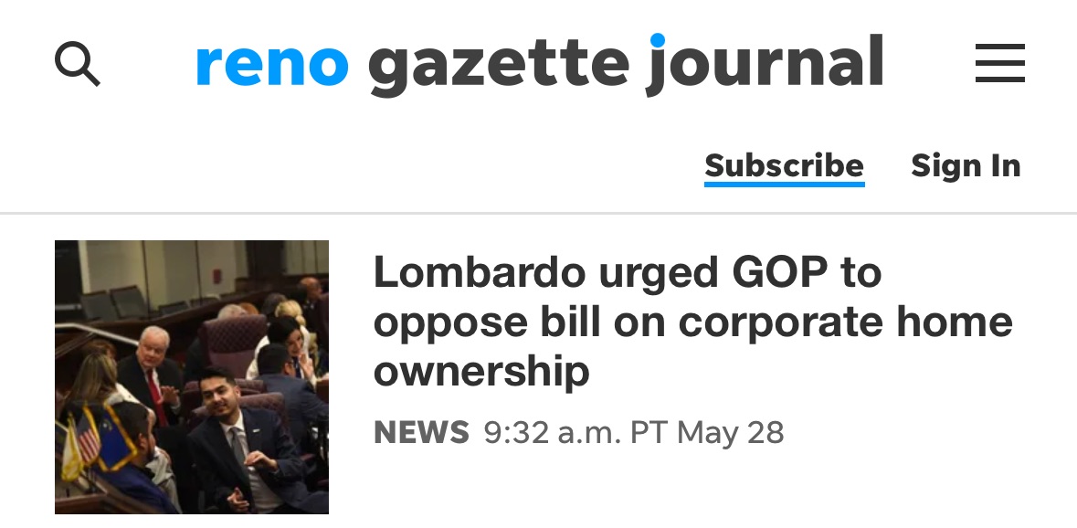 Joe Lombardo told his party to block a bipartisan bill that would’ve stopped hedge funds from buying up homes and driving up prices.

That’s not protecting the Nevada family. That’s protecting Wall Street.

I worked to pass AB44 through the NV Legislature to crack down on