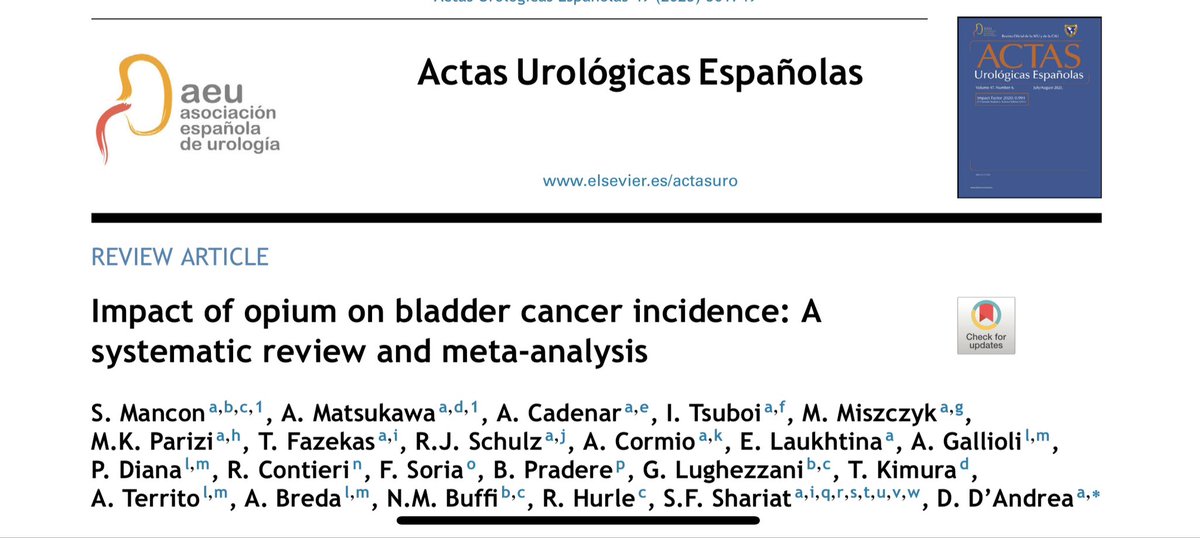 Óscar Rodríguez Faba (@rodriguezfaba) on Twitter photo This month in <a href="/actasurologicas/">actasurologicas</a> Impact of opium on bladder cancer incidence: A systematic review and m... sciencedirect.com/science/articl…
➡️Opium consumption increases two fold the risk of bladder cancer This month in <a href="/actasurologicas/">actasurologicas</a> Impact of opium on bladder cancer incidence: A systematic review and m... sciencedirect.com/science/articl…
➡️Opium consumption increases two fold the risk of bladder cancer