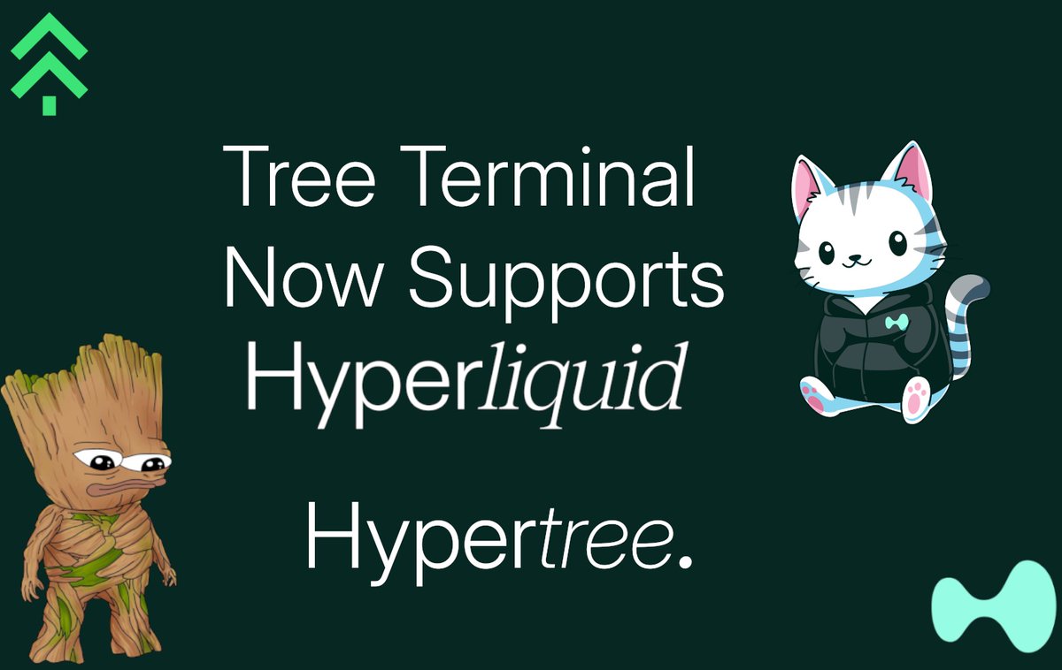 Tree Terminal now supports <a href="/HyperliquidX/">Hyperliquid</a> for CLI, positions, TWAPs, copy-trading, botting and more!

Users can now go leverage long/short on any Hyperliquid perp contract with a click of a button.

Hypertree.