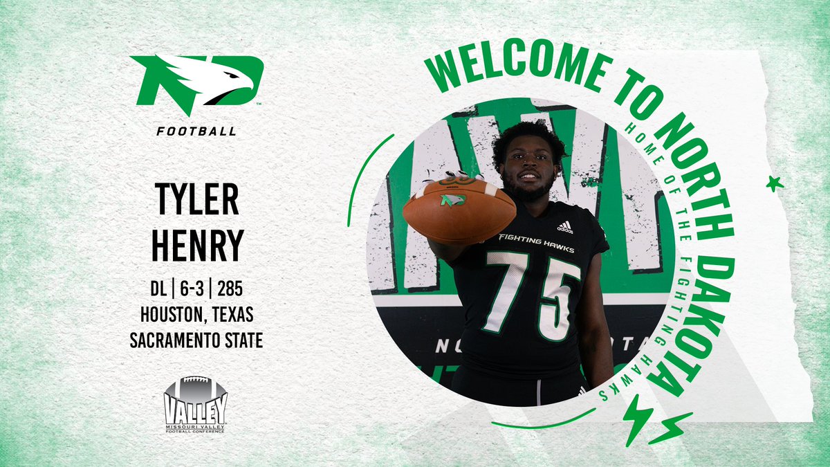 North Dakota Football (@undfootball) on Twitter photo The Sacramento State defensive lineman, <a href="/75tyhenry/">Tyler Henry (6’3 285 DL)</a> is now a Fighting Hawk!
#UNDproud | #LGH The Sacramento State defensive lineman, <a href="/75tyhenry/">Tyler Henry (6’3 285 DL)</a> is now a Fighting Hawk!
#UNDproud | #LGH