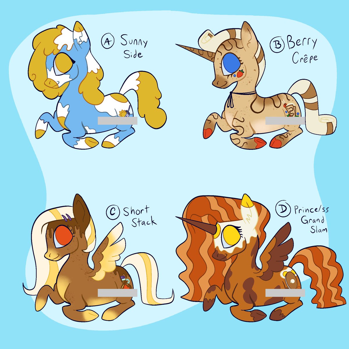 batch of breakfast ponies up for ad0️⃣ption !! 1️⃣5️⃣ USD each 🎠🎠🎠

DM to claim, paypal only. 

buyer gets character rights and an unwatermarked PNG.