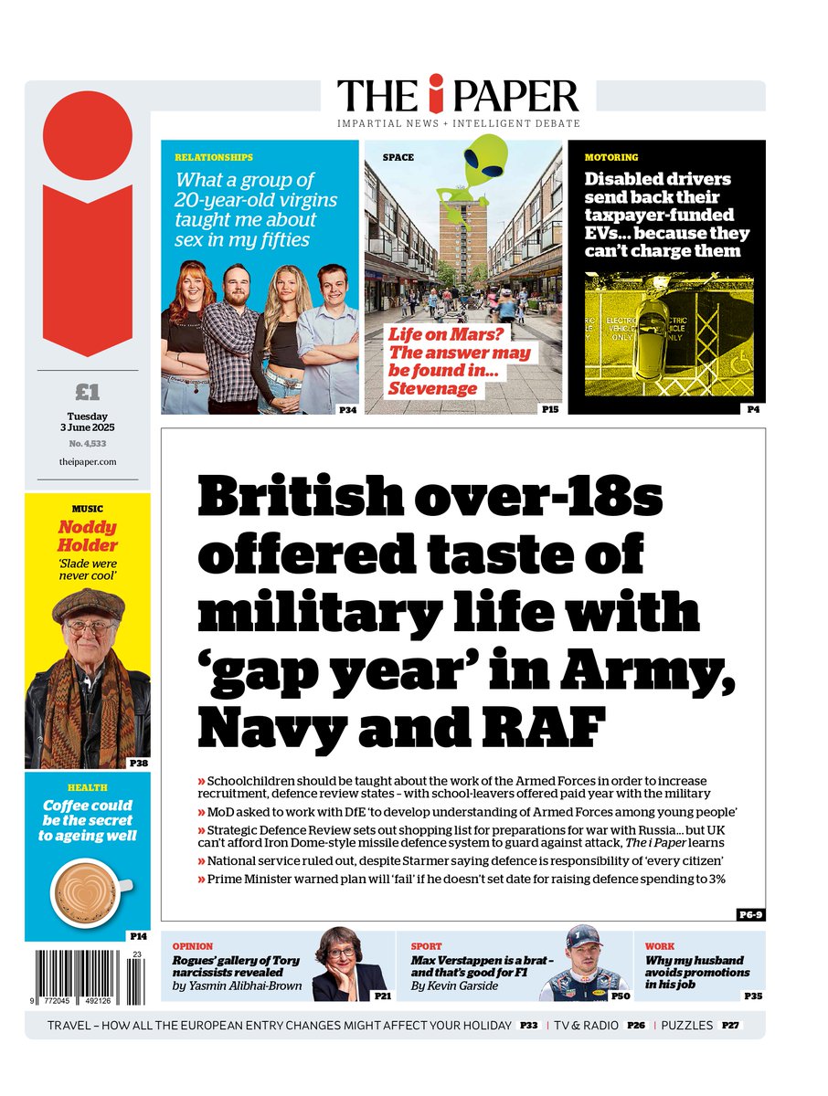i: British over-18s offered taste of military life with 'gap year' in Army, Navy and RAF #TomorrowsPapersToday