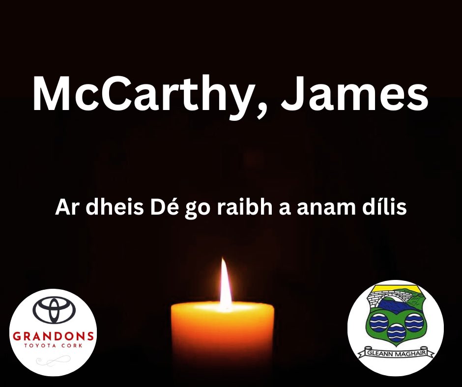 Glanmire Football Club offer condolences and sympathy to the extended McCarthy family on the sad passing of James (Jim) McCarthy - brother of our former Club Vice-Chairperson John.  

May Jim rest in peace. 

Ar dheis Dé go raibh a anam dílis.