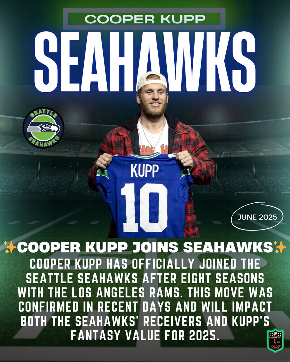 Dfsdoll's tweet photo. Recent Player News Affecting Fantasy: Cooper Kupp • Seattle Seahawks WR 🏈 🧚🏽‍♀️ 📈 ✨

#nfl #nflupdates #cooperkupp #seattleseahawks #seahawks #dfsdoll #wr #seattle #larams https://t.co/QKe0hTerZc
