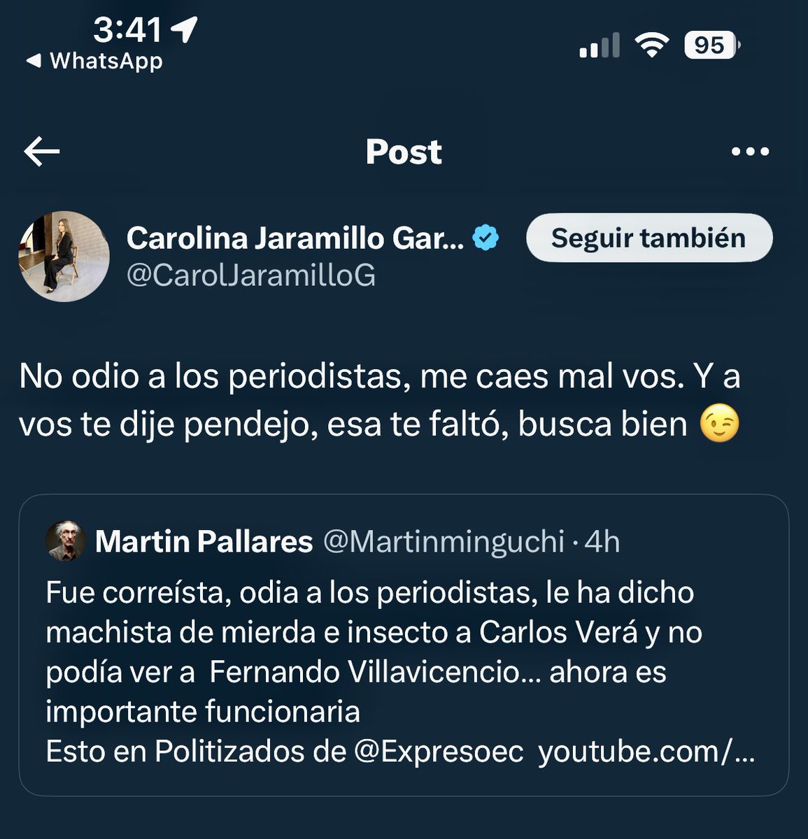 La vocera del gobierno llama “pendejo” a un periodista. 
Parece ignorar que como funcionaria representa al Presidente.

No solo es una reacción inapropiada sino que muestra intolerancia cuando debería reflejar apertura