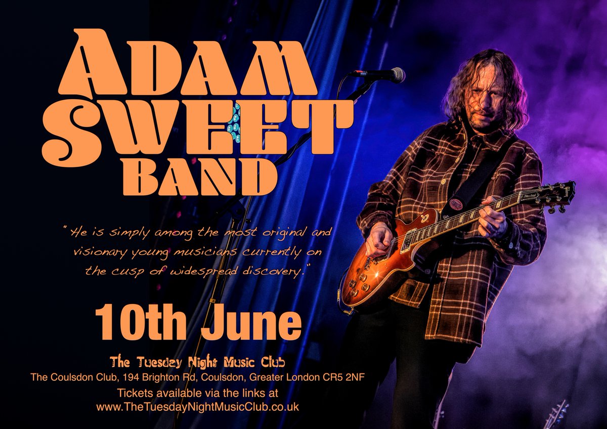 In just a week we'll be getting ready for the debut at The Club of The Adam Sweet Band!   RnR Magazine called them “Loud-and-proud blues-rock ” but there is so much more to them - as you'll find when you come and see this Award Nominated band.  Grab your tickets now!