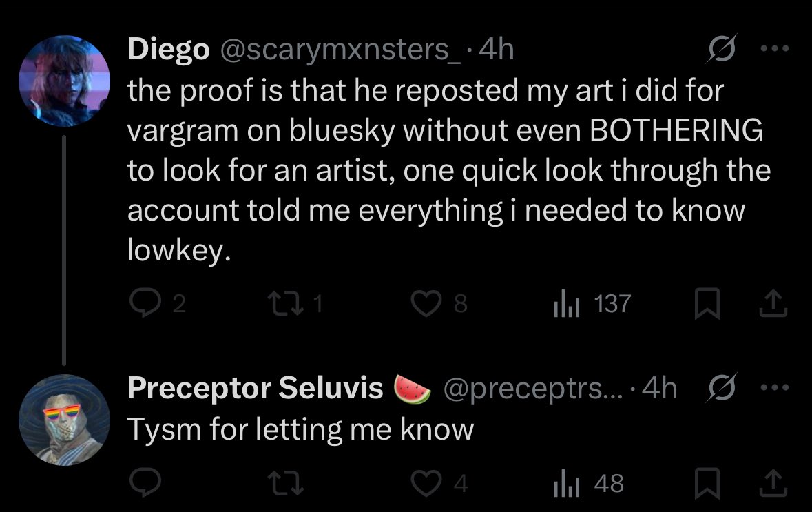 LefebvreReece's tweet image. Being accused of stealing artwork so I’m this up because it’s important, though I’m not certain who will see it
Long thread, I want to first discuss the immediate issue then the following issue of what I think Seluvis is talking about