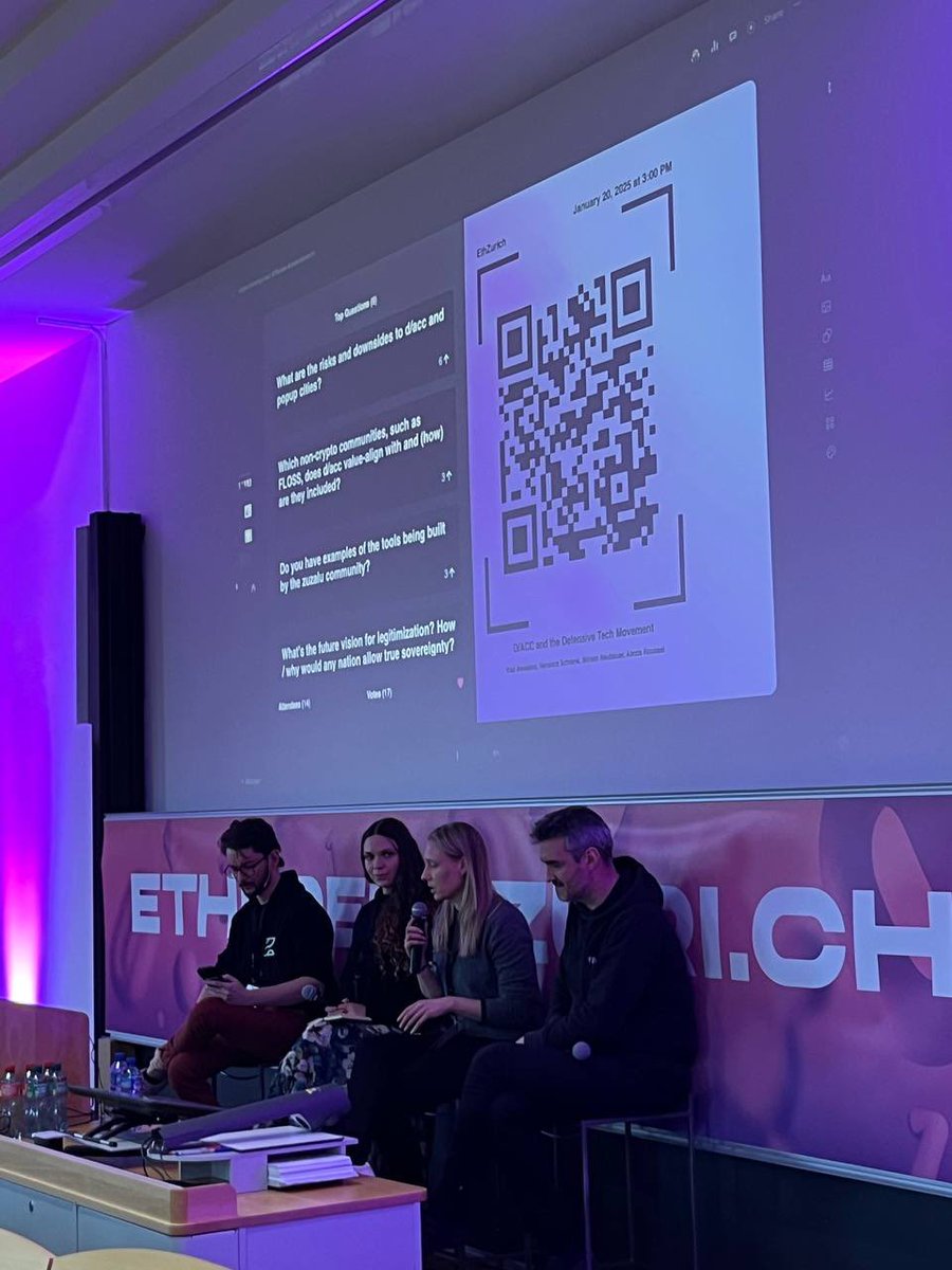 Throwback to <a href="/EthereumZurich/">EthereumZuri.ch</a> in January and our panel on D/ACC and the defensive tech movement (with <a href="/vavesalon/">Vlad Avesalon</a> <a href="/alexis_roussel/">Alexis Roussel</a> <a href="/vrneth/">vrn.eth</a>) Mostly appreciate the thoughts on privacy/cryptography, while really appreciative of /acc usually

🟣 D/ACC Day during BBW on June 11 at Silent