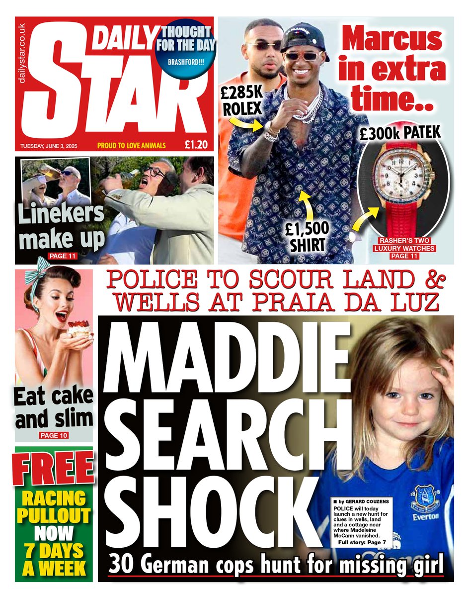 Daily Star: Maddie search shock #TomorrowsPapersToday