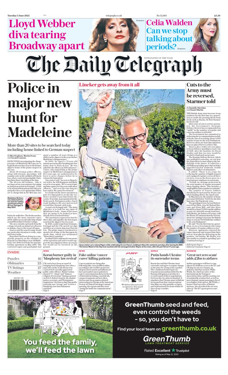 Daily Telegraph: Police in major new hunt for Madeline #TomorrowsPapersToday