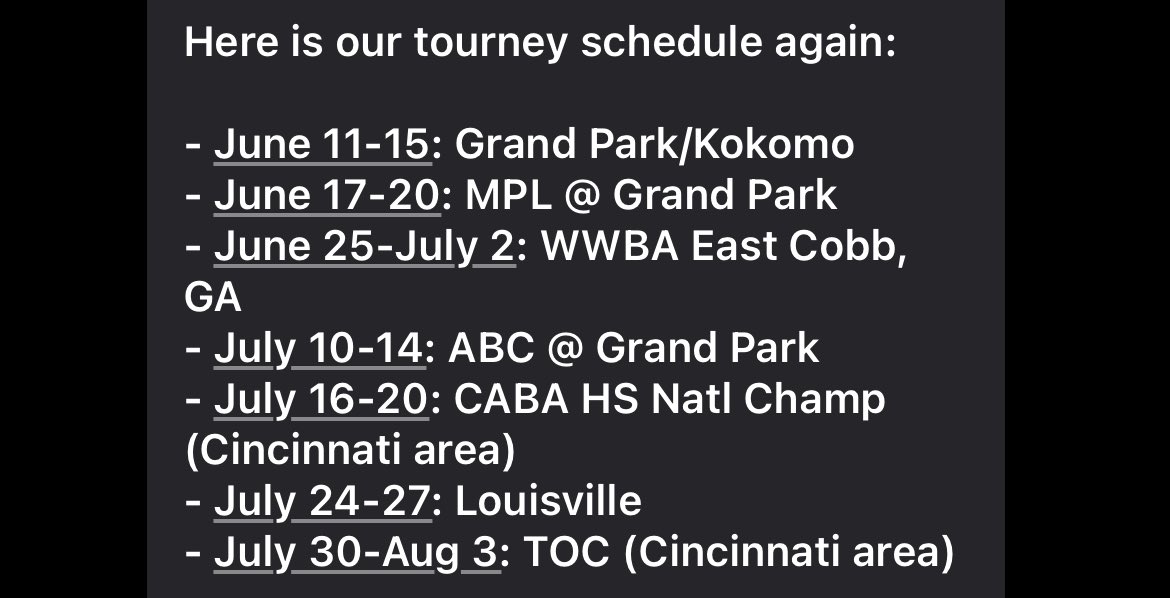Summer Ball Schedule!!