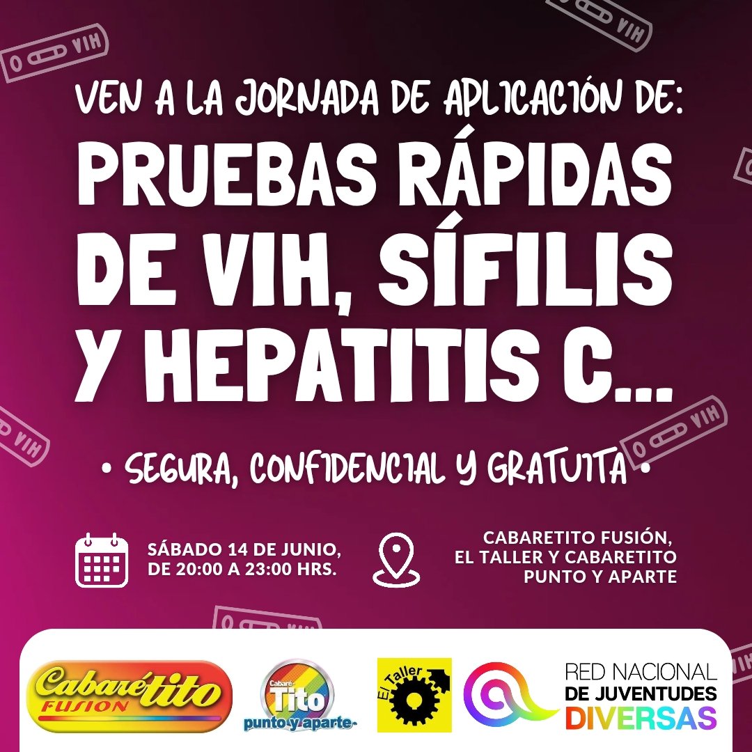 RNJD20's tweet image. 🗣️Chavxs, iniciamos junio, #MesDelOrgullo🏳️⚧️🏳️🌈, y con ello, nuestras actividades.
➡️Este 14 de junio llevaremos a cabo nuestra multijornada en los espacios de Cabaretito, así que te invitamos a realizarte tú prueba rápida de VIH, Sífilis y Hepatitis C. ❤️✨
#HazteLaPrueba ❣️