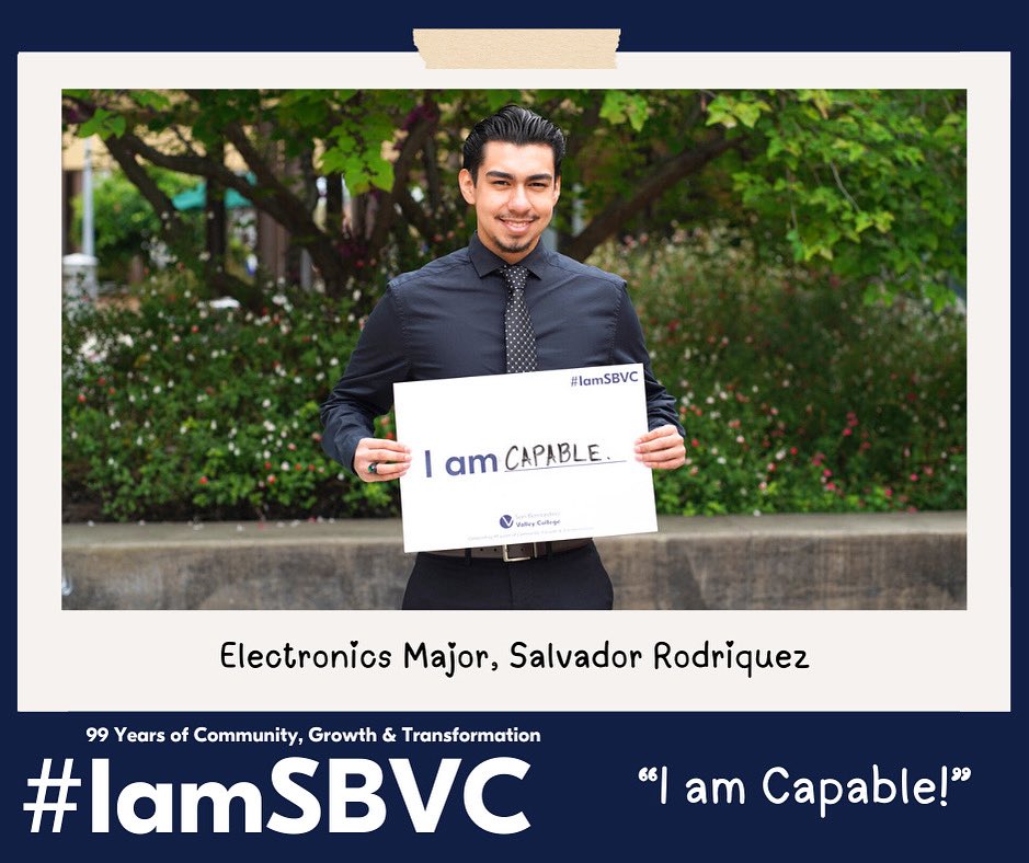sbvalleycollege's tweet photo. “I chose this word because it reminds me that I am capable of anything I put my mind to.” Meet Salvador Rodriguez an Electronics major here at SBVC! Learn more about degrees and certificates in the field of electronics here: https://t.co/JQLStZSUpA https://t.co/BB4oPWCFJK