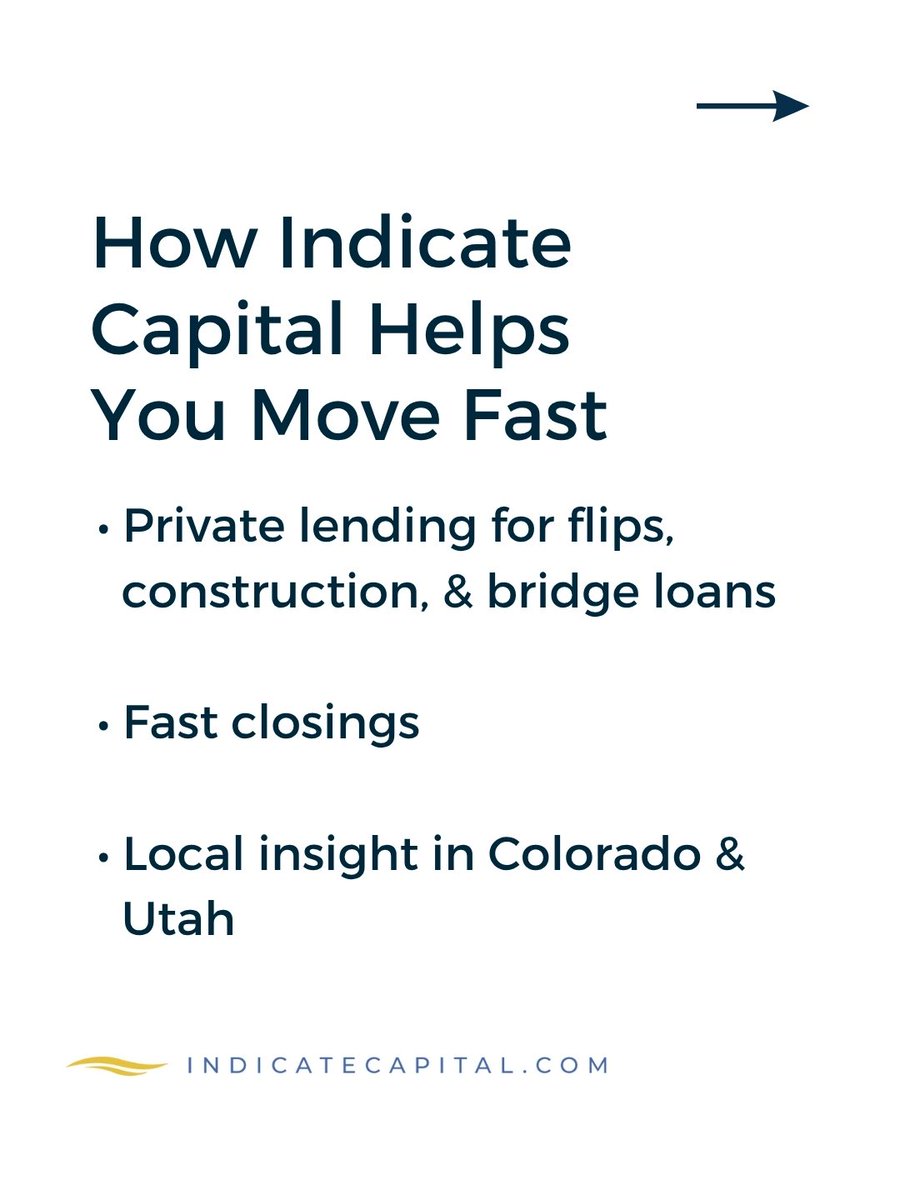 IndicateCapital's tweet photo. Smart investors are stepping in. We’re funding them.
📍 Fast lending in CO &amp; UT
💰 Fix &amp; Flip | Bridge | Construction
Strike when others stall.
🔗 https://t.co/7xAzViXphD
#RealEstate #InvestSmart #PrivateLender #hardmoneylending https://t.co/ScpF7zNCQK