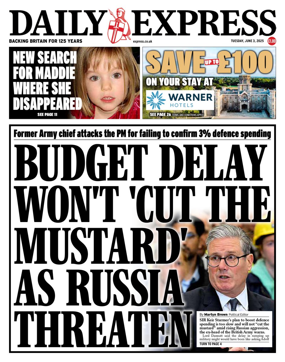 Daily Express: Budget delay won't 'cut the mustard' as Russia threaten #TomorrowsPapersToday