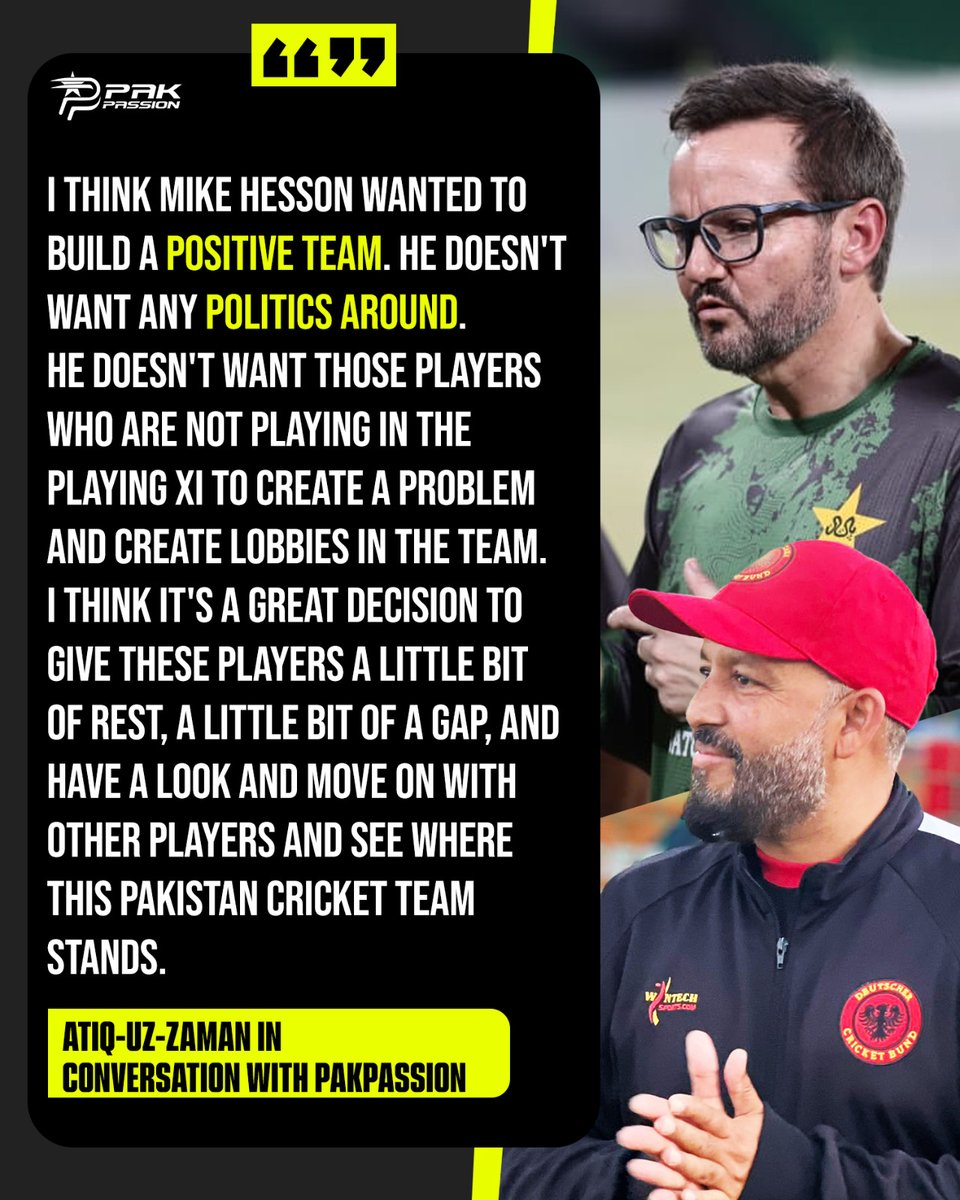 PakPassion.net (@pakpassion) on Twitter photo "Hesson wants a united, politics-free Pakistan team": <a href="/Atiq160Test/">Atiq-uz-Zaman</a> 🏏
Giving non-XI players a break is about building culture, not sidelining talent. 🇵🇰
🎥 Watch the full interview: youtube.com/watch?v=MEDxRv… "Hesson wants a united, politics-free Pakistan team": <a href="/Atiq160Test/">Atiq-uz-Zaman</a> 🏏
Giving non-XI players a break is about building culture, not sidelining talent. 🇵🇰
🎥 Watch the full interview: youtube.com/watch?v=MEDxRv…