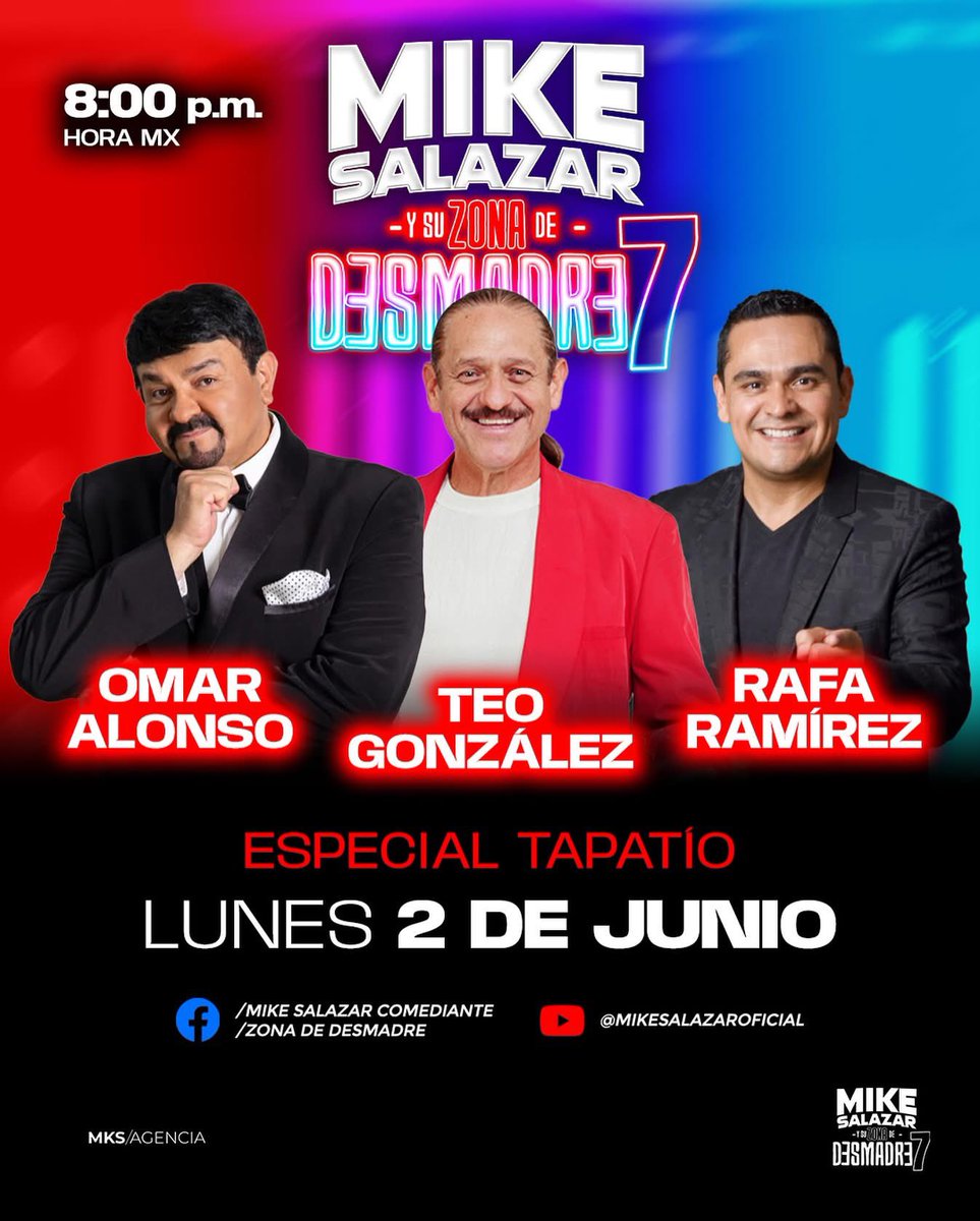 ▶️ Nos vemos Hoy lunes con el #EspecialTapatio de comedia 🎭 con invitados de lujo #TeoGonzalez #RafaRamirez y #OmarAlonso en vivo desde Guadalajara‼️🔥 no te lo pierdas… Lunes 2 de junio 8:00 pm ✅