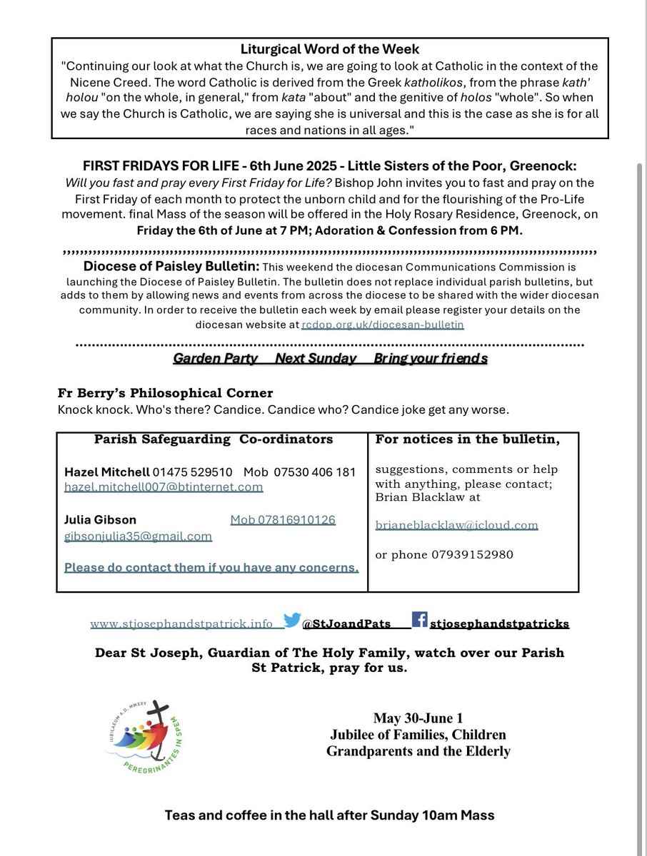 Parish bulletin for Sunday 1st June 2025 - The 7th Sunday of Easter.