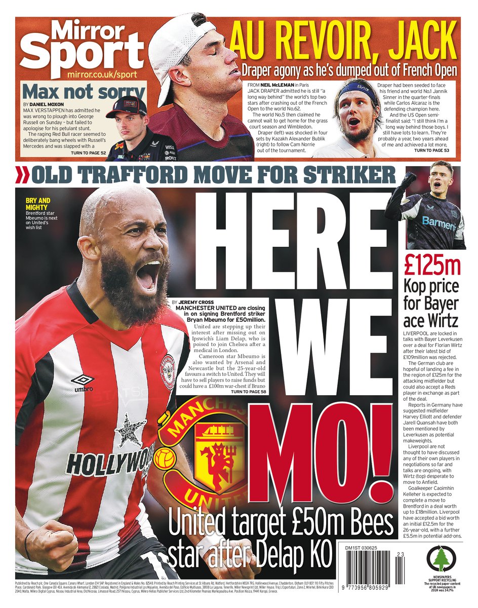 Daily Mirror back page: Here we Mo! #TomorrowsPapersToday