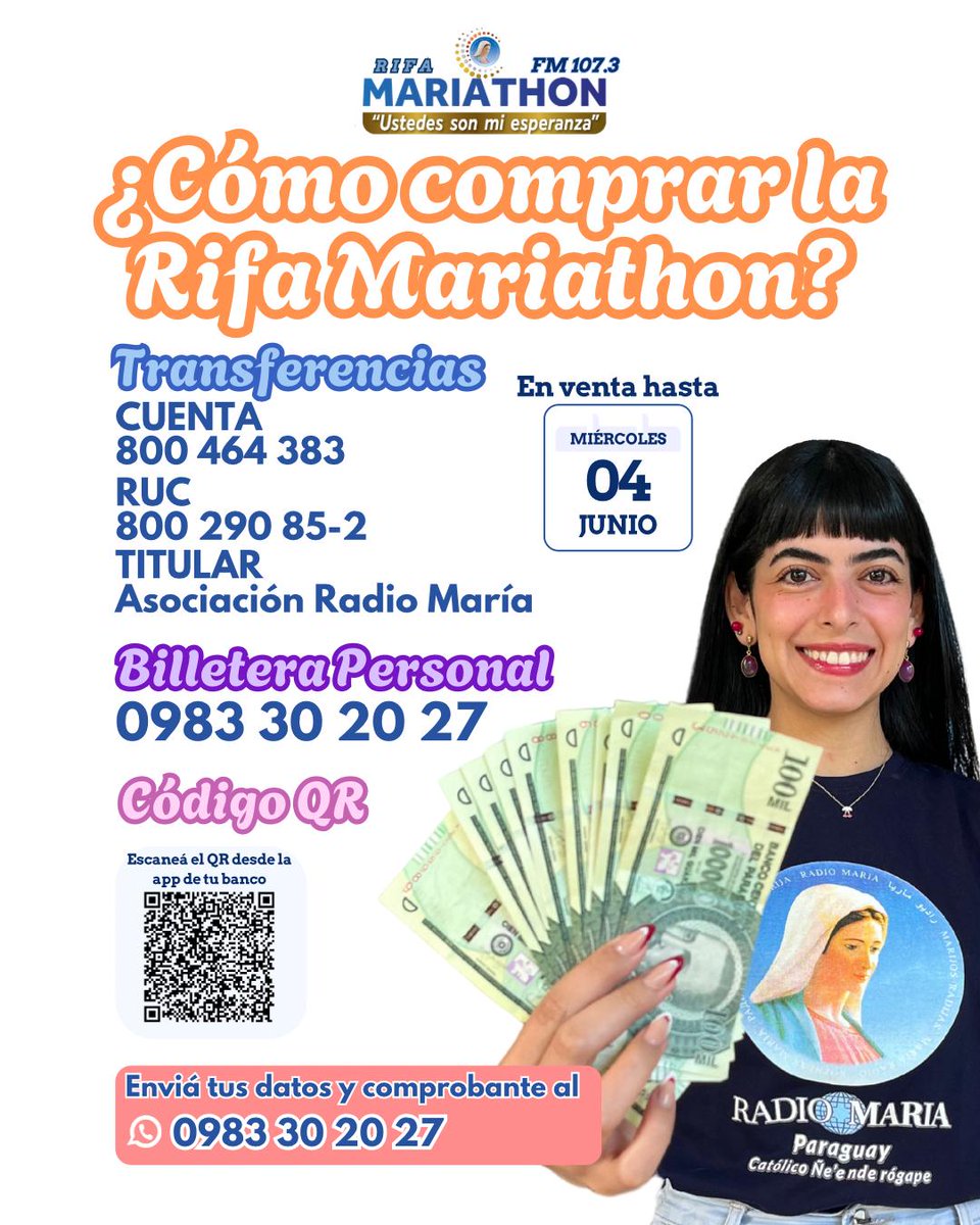 RMariaPY's tweet image. Si todavía queres comprar boletas o si ya tenes que entregar el importe de tu talonario, ya sabes! .
.
.

#mariathon
#radiomariapy
#fypシ