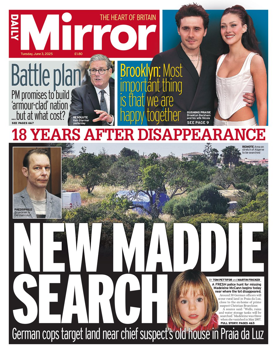 Daily Mirror: New Maddie search #TomorrowsPapersToday