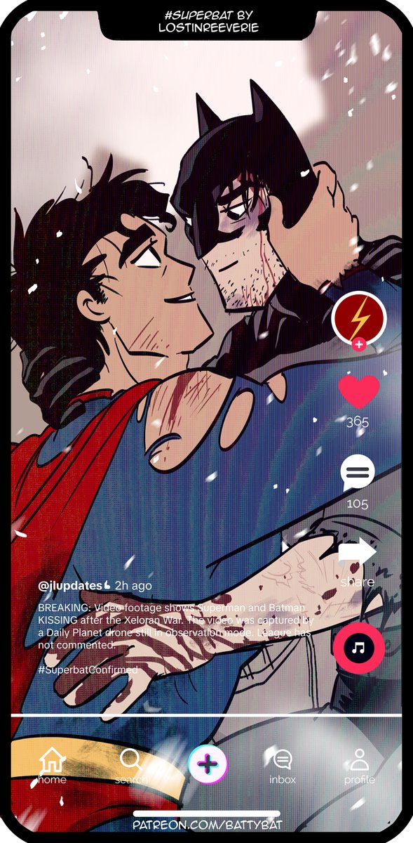 Treated myself to drawing this because I have a tough week ahead😞 - a super adorable fic #superbat by lostinreeverie! (I know Bruce has his full cowl on but I wanted a little peek of an eye - also I am too old for the tiktoks so don't judge me on the icons I found!! 😅)

LINK 👇