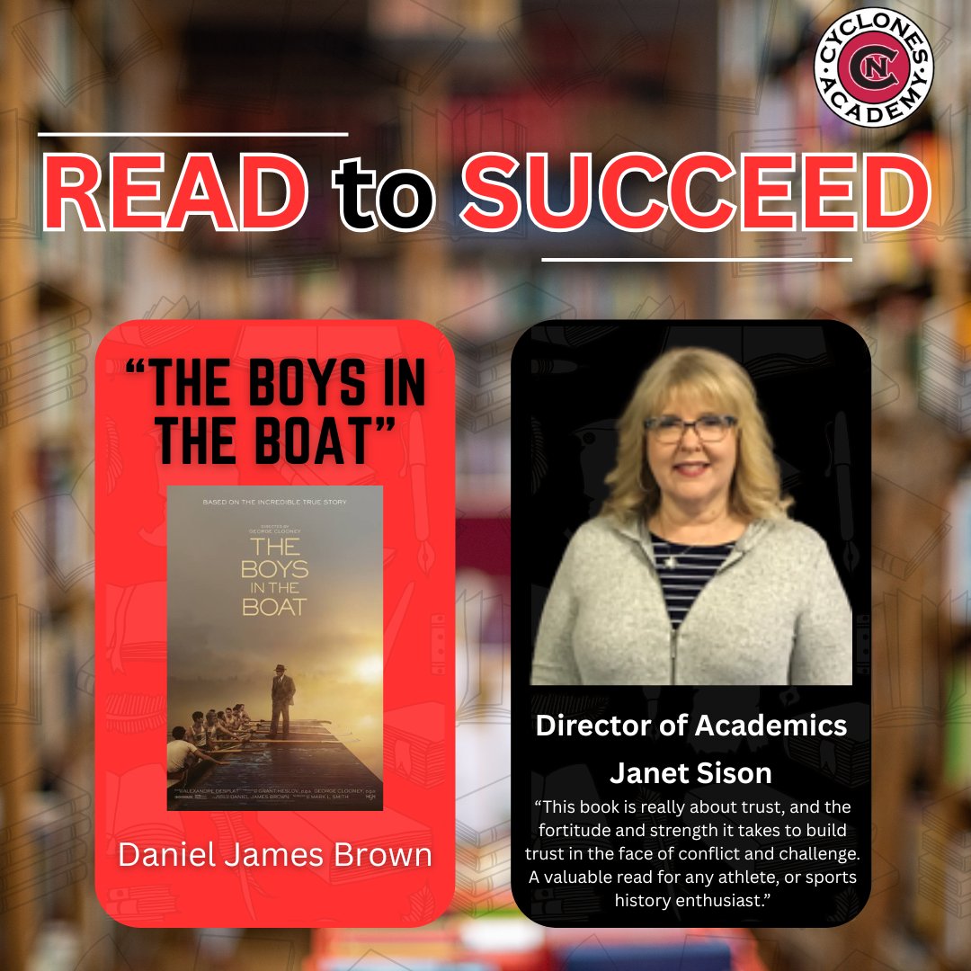 In this series, called Read to Succeed, we will provide book recommendations with valuable lessons for athletes and promote reading. Our Director of Academics, Janet gets us started with a book titled "The Boys in the Boat" by Daniel James Brown #rollcyclones #readtosucceed
