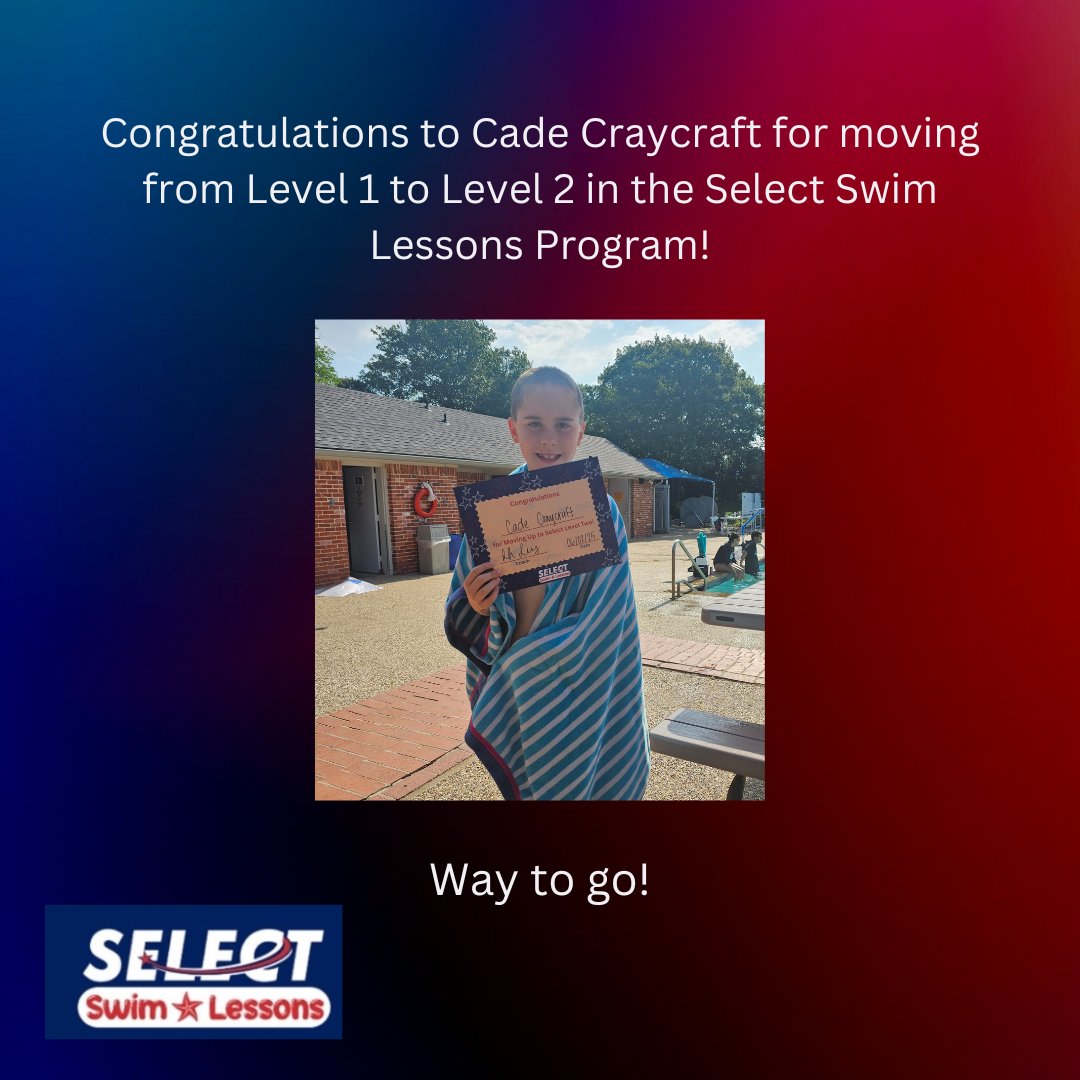 Select_Swim's tweet image. Way to go,  Cade! 

#selectswim2425 
#selectlessonsprogram 
#movingup #oneteamonespeed