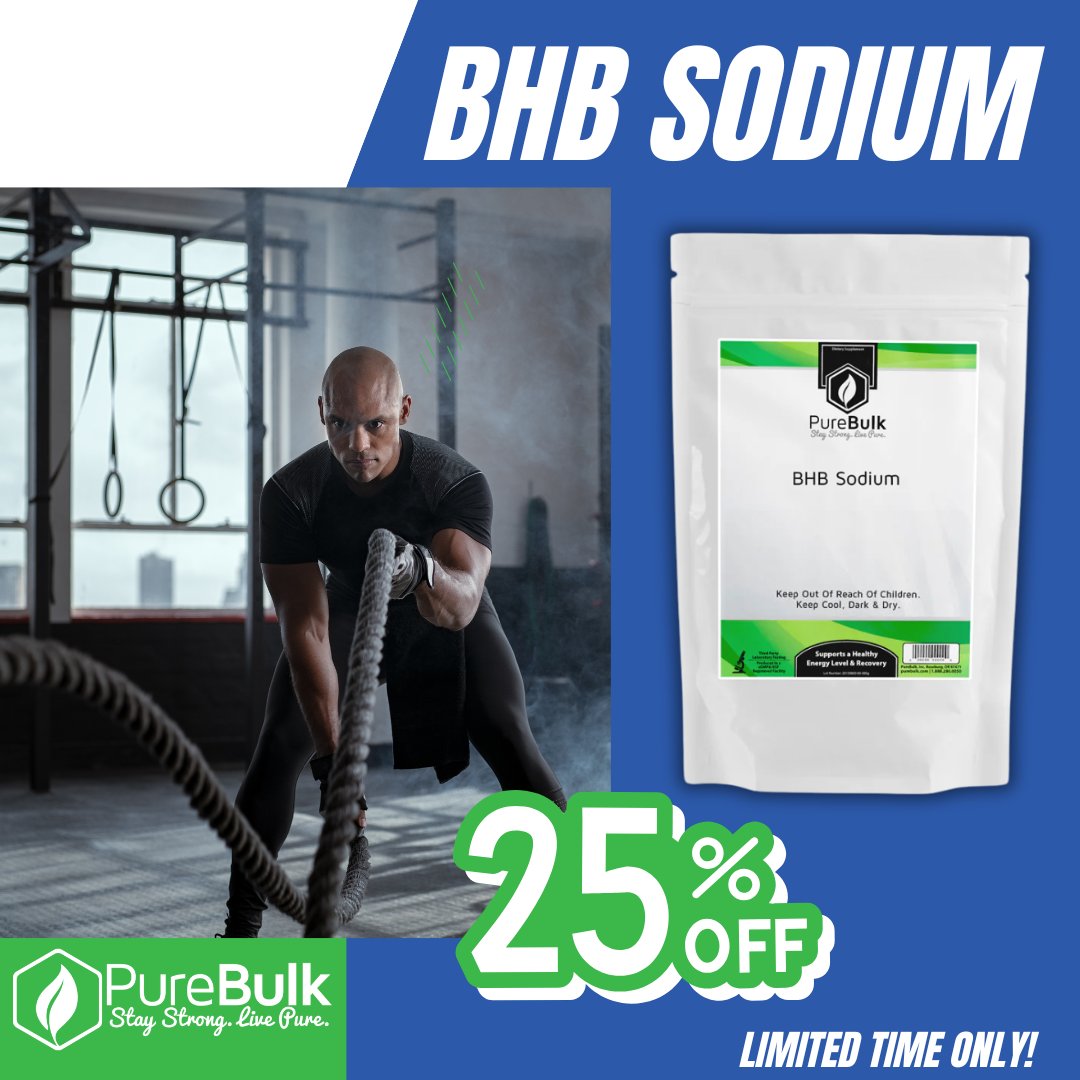PureBulk's tweet image. Power through your workouts with BHB Sodium! 💪 This essential supplement supports your energy levels and helps with recovery, so you can stay strong and focused. Get 25% off for a limited time!