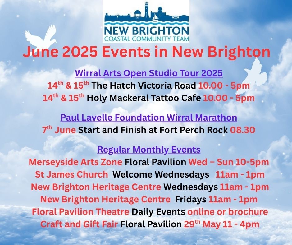 A list of Events in New Brighton this month. Lots to see and see. If we are missing anything please let me know