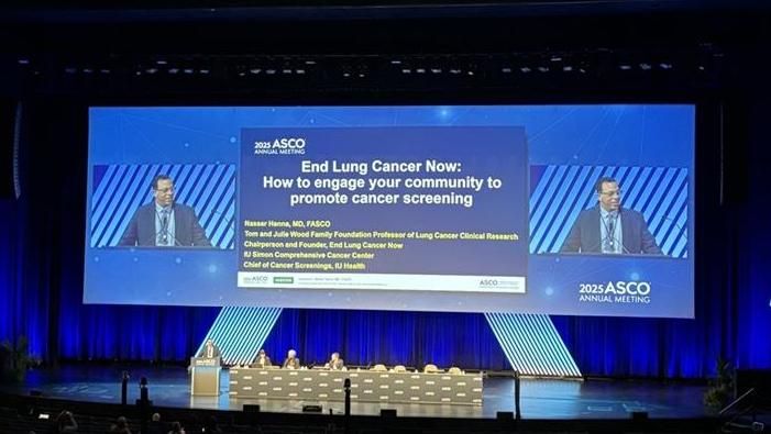 Lung Cancers Today (@lung_cancers) on Twitter photo 🫁 Happening now at #ASCO25: <a href="/hannawants2ELCN/">Nasser Hanna</a> of <a href="/IUCancerCenter/">IU Simon Comprehensive Cancer Center</a> is delivering an impactful presentation titled “End Lung Cancer Now: How to Engage Your Community to Promote Cancer Screening."
⭐ Don't miss this!
➡️ Stay tuned for our coverage: buff.ly/dqYkpql
#lcsm 🫁 Happening now at #ASCO25: <a href="/hannawants2ELCN/">Nasser Hanna</a> of <a href="/IUCancerCenter/">IU Simon Comprehensive Cancer Center</a> is delivering an impactful presentation titled “End Lung Cancer Now: How to Engage Your Community to Promote Cancer Screening."
⭐ Don't miss this!
➡️ Stay tuned for our coverage: buff.ly/dqYkpql
#lcsm