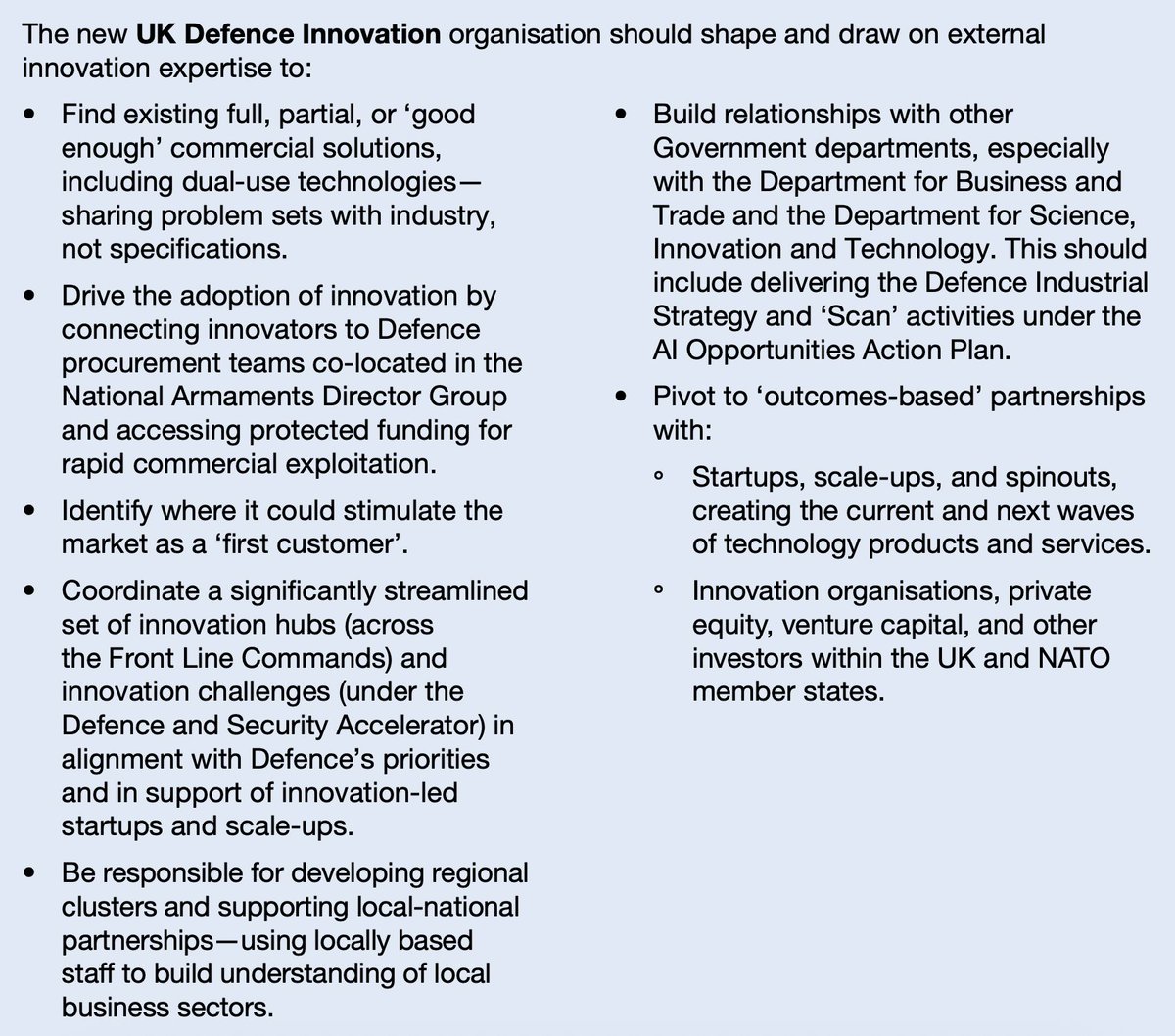 Ben Johnson (@ersatzben) on Twitter photo Great to see detail of UK Defence Innovation in the SDR. As we argued for in <a href="/BritishProgress/">Centre for British Progress</a> "Security and Prosperity" report, UKDI will share problem sets with industry to stimulate the market and tap into the wider innovation system.
britishprogress.org/reports/securi… Great to see detail of UK Defence Innovation in the SDR. As we argued for in <a href="/BritishProgress/">Centre for British Progress</a> "Security and Prosperity" report, UKDI will share problem sets with industry to stimulate the market and tap into the wider innovation system.
britishprogress.org/reports/securi…