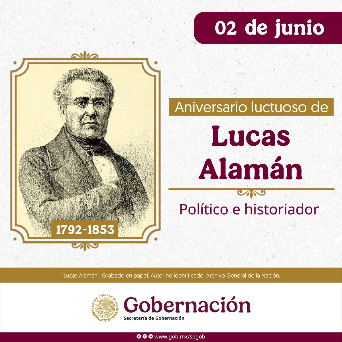 Hoy conmemoramos el 172 aniversario luctuoso del político e historiador guanajuatense Lucas Alamán.
A inicios del México independiente, fue ministro de Relaciones Exteriores, se dedicó a la organización de los actuales Archivo General de la Nación y Museo Nacional de México.