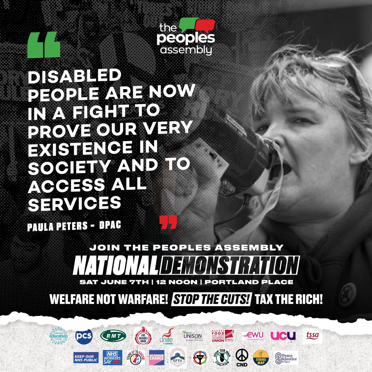 Paula Peters (@paulapeters2) on Twitter photo #WelfareNotWarfare
Join <a href="/pplsassembly/">People's Assembly</a> on Saturday 7th June 2025
12 noon Portland Place London
“Disabled people are now in a fight to prove our very existence in society & access all services’ <a href="/paulapeters2/">Paula Peters</a> -<a href="/Dis_PPL_Protest/">DPAC</a> #WelfareNotWarfare
Join <a href="/pplsassembly/">People's Assembly</a> on Saturday 7th June 2025
12 noon Portland Place London
“Disabled people are now in a fight to prove our very existence in society & access all services’ <a href="/paulapeters2/">Paula Peters</a> -<a href="/Dis_PPL_Protest/">DPAC</a>