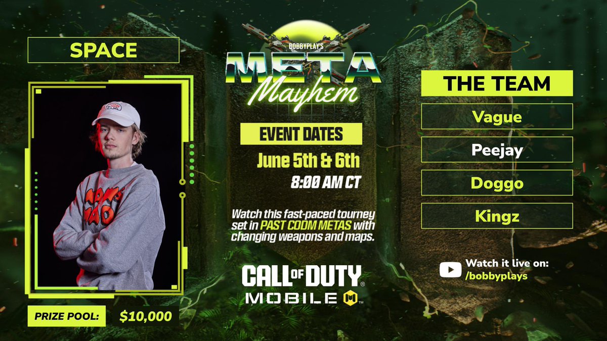 Suiting up with Team Space for Meta Mayhem!
Alongside <a href="/imVaguee/">Vague</a> , @ Doggo, @ kingz &amp; @ space — let’s show out in this one. Big thanks to <a href="/RealBobbyPlays/">Bobby Plays</a> 💥

PLEASE HELP ME TAG THEM SO I CAN FOLLOW THEM TOO 😭
