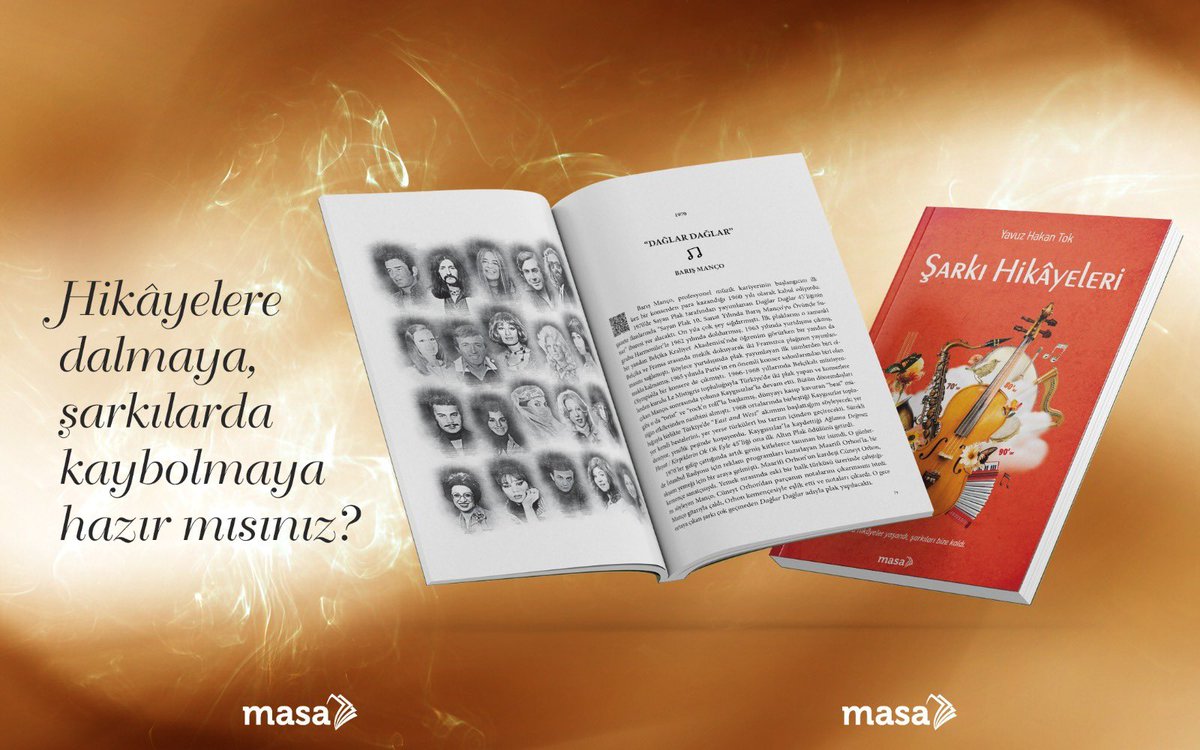 Masa Kitap (@masakitapcom) on Twitter photo Şarkı Hikâyeleri kitabında geçen tüm parçalar, şimdi Spotify çalma listesinde sizi bekliyor. Dinleyin, hissedin, yeniden yaşayın. <a href="/yavuzhakantok/">Yavuz Hakan Tok</a>
open.spotify.com/playlist/7eLwm…
Kitaplarımıza masadukkan.com’dan indirimli şekilde ulaşabilirsiniz. 💫 Şarkı Hikâyeleri kitabında geçen tüm parçalar, şimdi Spotify çalma listesinde sizi bekliyor. Dinleyin, hissedin, yeniden yaşayın. <a href="/yavuzhakantok/">Yavuz Hakan Tok</a>
open.spotify.com/playlist/7eLwm…
Kitaplarımıza masadukkan.com’dan indirimli şekilde ulaşabilirsiniz. 💫