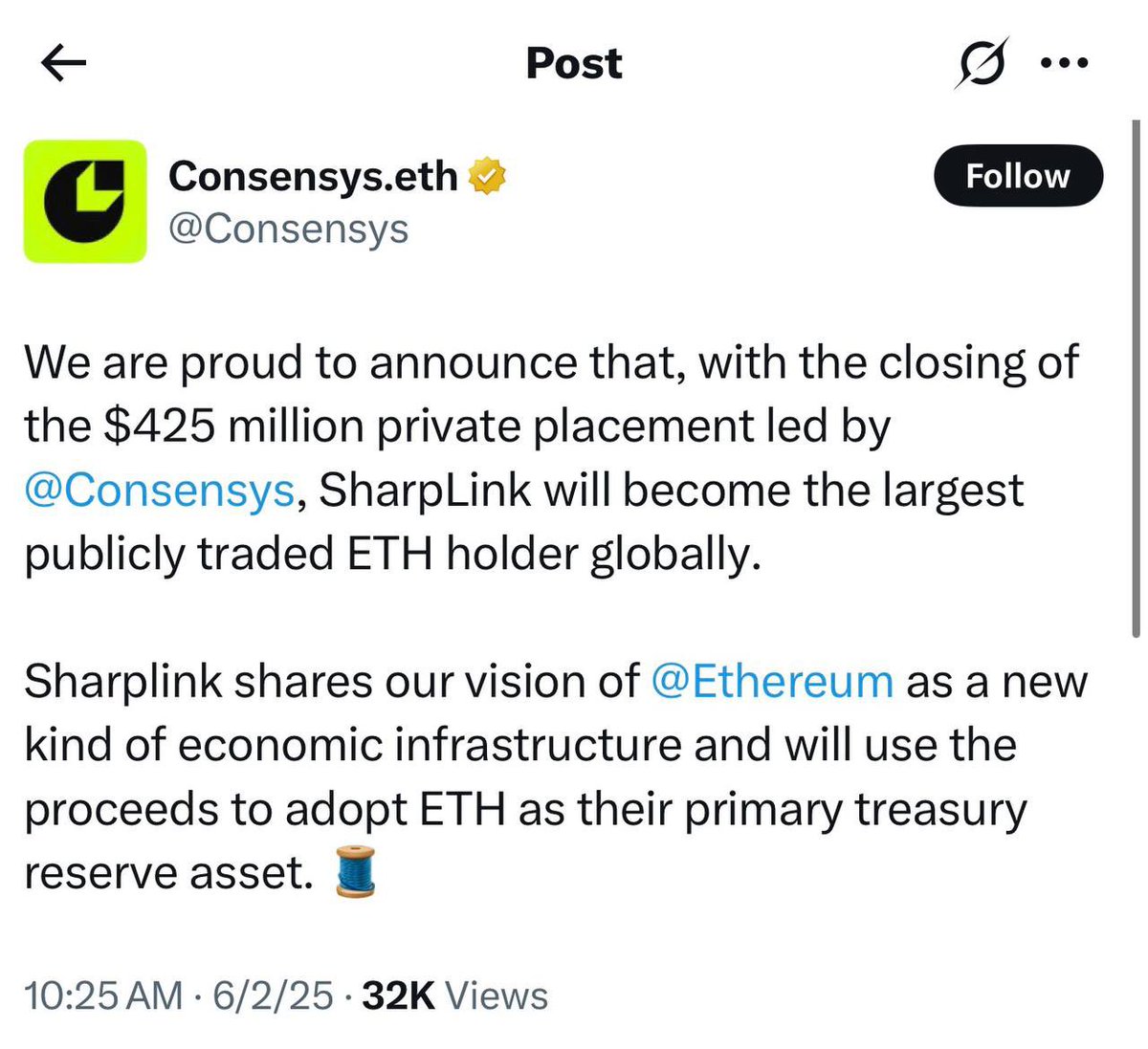 moneymancalls's tweet photo. $SBET on ethereum their CA got liked by the company. 

The ethereum co-founder reposted it and even consensys talks about it. 

SBET is going on a insane run soon. Get in. 

0x4f1aac70b303818ddd0823570af3bb46681d9bd8 https://t.co/aAofL6J8dC