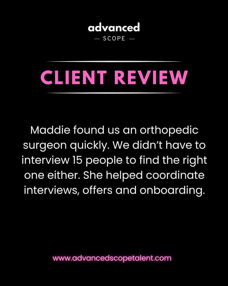 Advanced Scope (@advanced_scope) on Twitter photo We โค๏ธ helping our amazing clients! Need to hire? Reach out! madison@advancedscopetalent.com
#clientreview #healthcarerecruiter #healthcare #physicianrecruiter We โค๏ธ helping our amazing clients! Need to hire? Reach out! madison@advancedscopetalent.com
#clientreview #healthcarerecruiter #healthcare #physicianrecruiter