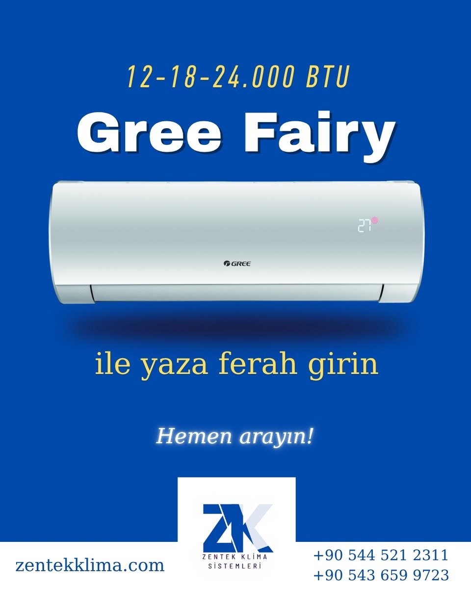 Zentek Klima (@zentekklima) on Twitter photo Gree Fairy ile yaza ferah girin. Fairy ve diğer modeller hakkında bilgi almak için hemen ulaşın.
<a href="/GreeTurkiye/">Gree Türkiye</a> <a href="/tlcklima/">TLC Klima - Gree</a> Gree Fairy ile yaza ferah girin. Fairy ve diğer modeller hakkında bilgi almak için hemen ulaşın.
<a href="/GreeTurkiye/">Gree Türkiye</a> <a href="/tlcklima/">TLC Klima - Gree</a>